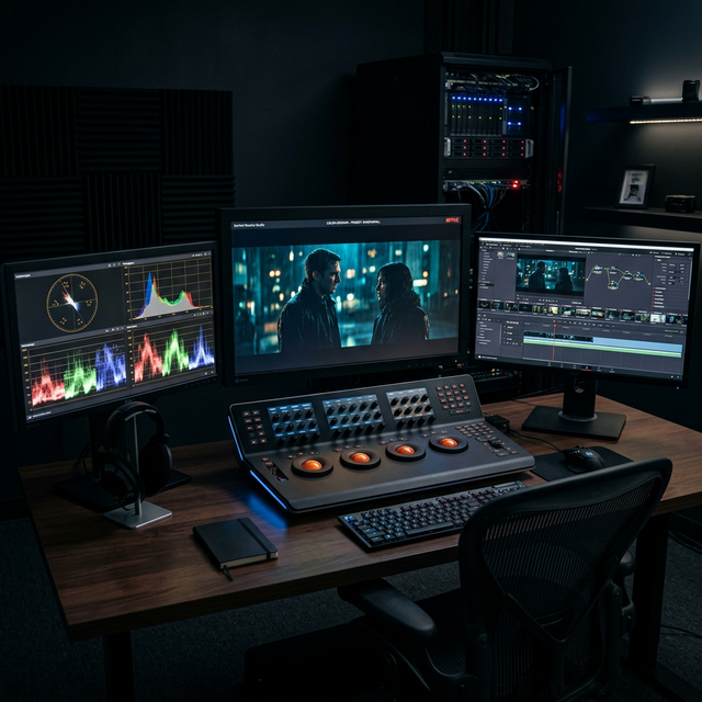 DaVinci Resolve color grading workstation, cinematic color editing